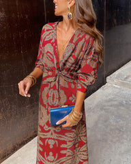 Janella - Vintage Draped Long Sleeve Midi Dress - Calestra