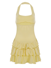 Women's Mini Halter Neck Ruffle Hem Bodycon Summer Dress - Calestra