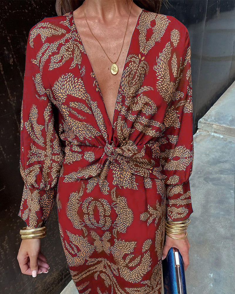 Janella - Vintage Draped Long Sleeve Midi Dress - Calestra