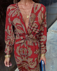 Janella - Vintage Draped Long Sleeve Midi Dress - Calestra