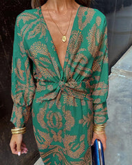 Janella - Vintage Draped Long Sleeve Midi Dress - Calestra
