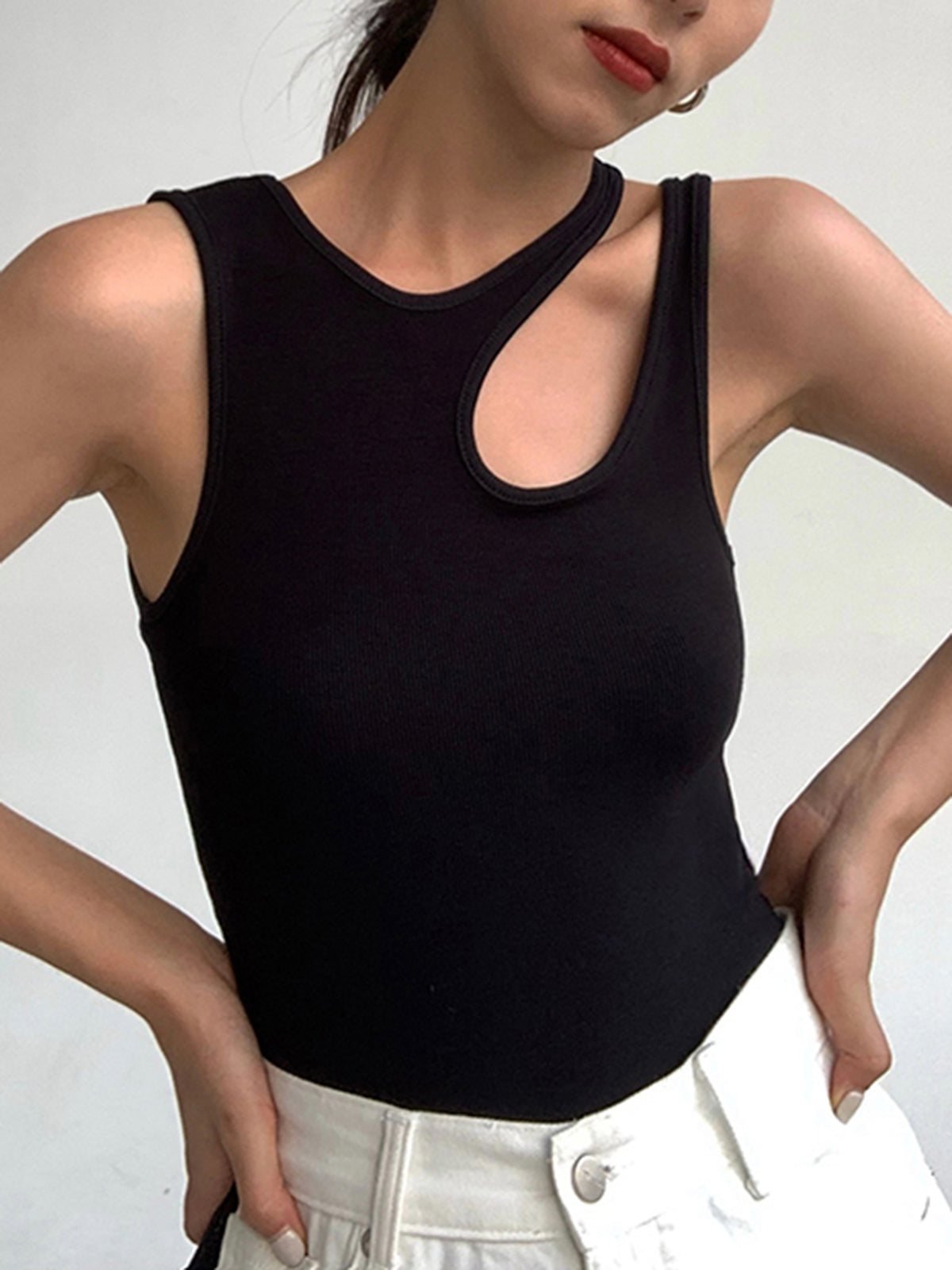 Semi-Sheer Cutout Tank Top - Calestra