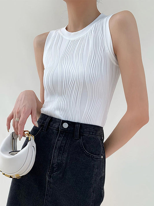 Solid Wavy Textured Tank Top - Calestra