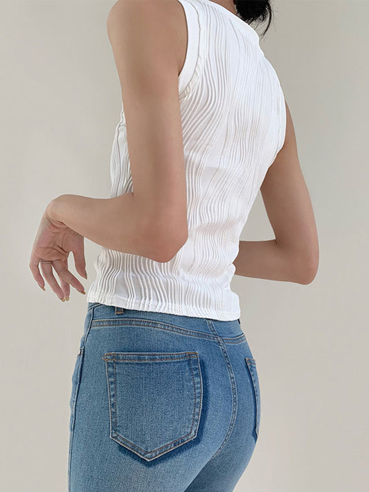 Solid Wavy Textured Tank Top - Calestra