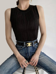 Solid Wavy Textured Tank Top - Calestra