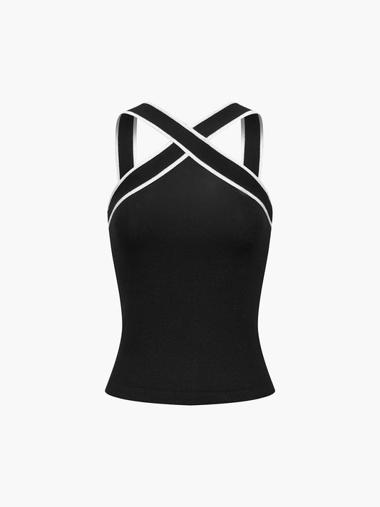 Contrast Trim Strap Knit Top - Calestra