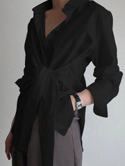 Semi-Sheer Button Down Tied Long Shirt - Calestra