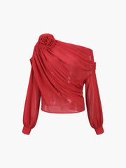 Chiffon Semi-sheer One Shoulder Asymmetrical Blouse - Calestra