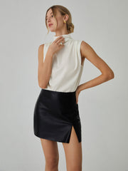 Pleated High Neck Sleeveless Blouse - Calestra