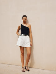 Contrast Trim One Shoulder Off Tank Top - Calestra