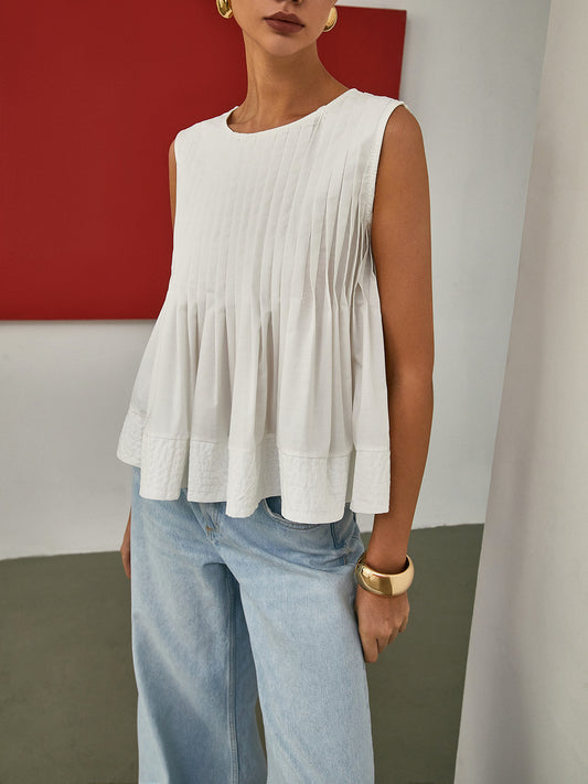 Pleated Peplum Sleeveless Blouse - Calestra