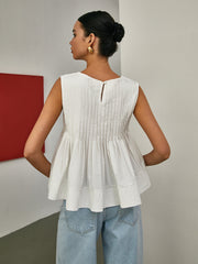 Pleated Peplum Sleeveless Blouse - Calestra