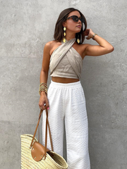 Cotton & Line Crisscross Halter Tank Top - Calestra
