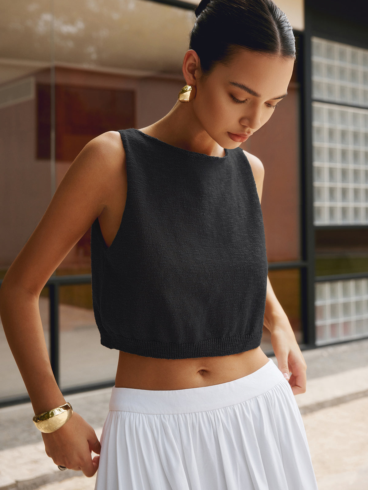 Cotton Blends Crop Tank Top - Calestra