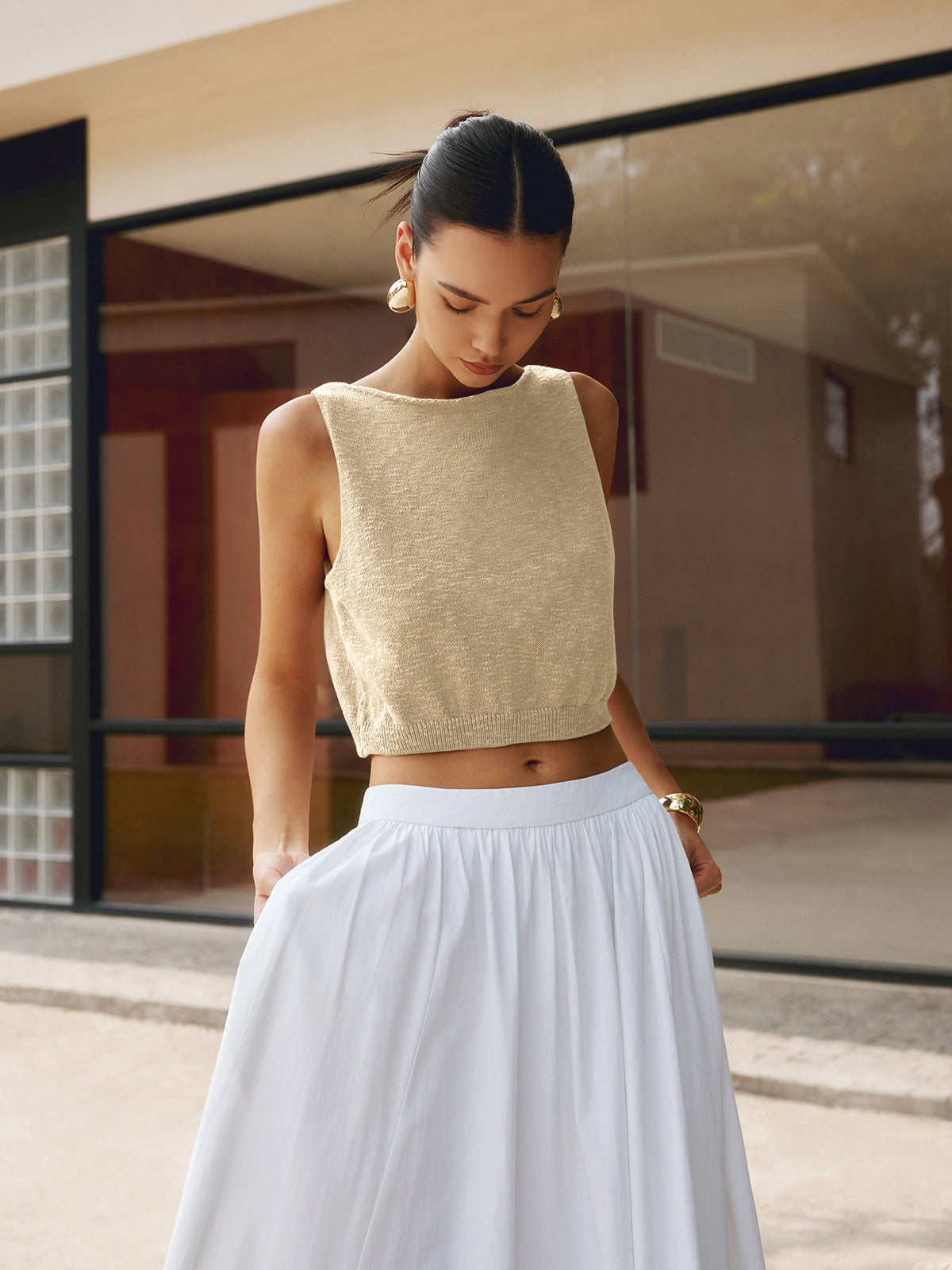 Cotton Blends Crop Tank Top - Calestra
