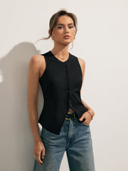 Linen Blends Button Up Tank Top - Calestra