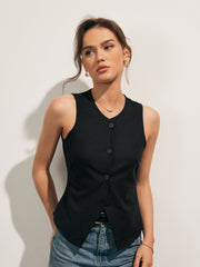 Linen Blends Button Up Tank Top - Calestra