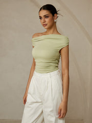 Asymmetrical Neck Sleeveless T-Shirt - Calestra