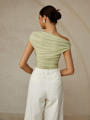 Asymmetrical Neck Sleeveless T-Shirt - Calestra