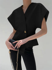 Trendy V-Neck Button Down Blouse - Calestra