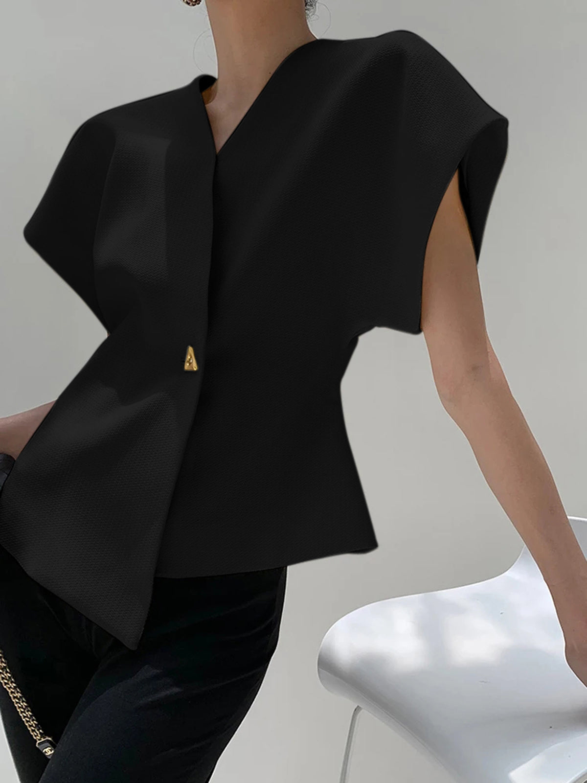 Trendy V-Neck Button Down Blouse - Calestra