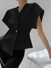 Trendy V-Neck Button Down Blouse - Calestra