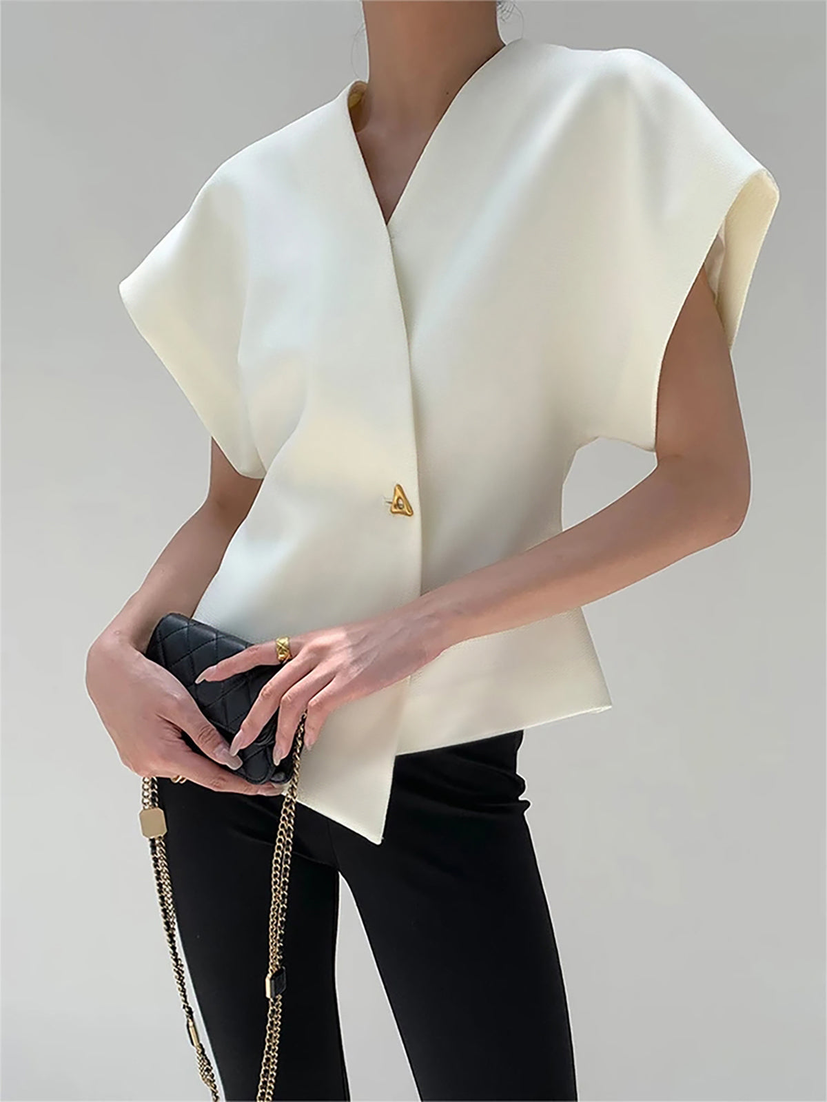 Trendy V-Neck Button Down Blouse - Calestra