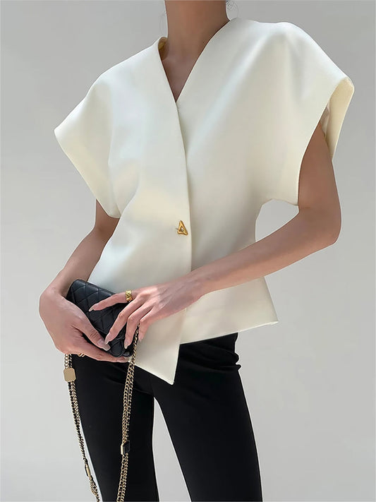 Trendy V-Neck Button Down Blouse - Calestra