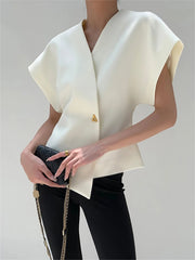 Trendy V-Neck Button Down Blouse - Calestra