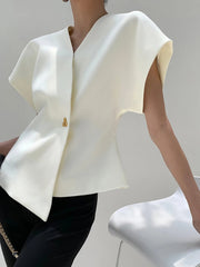 Trendy V-Neck Button Down Blouse - Calestra