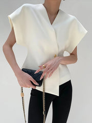 Trendy V-Neck Button Down Blouse - Calestra