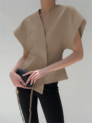 Trendy V-Neck Button Down Blouse - Calestra