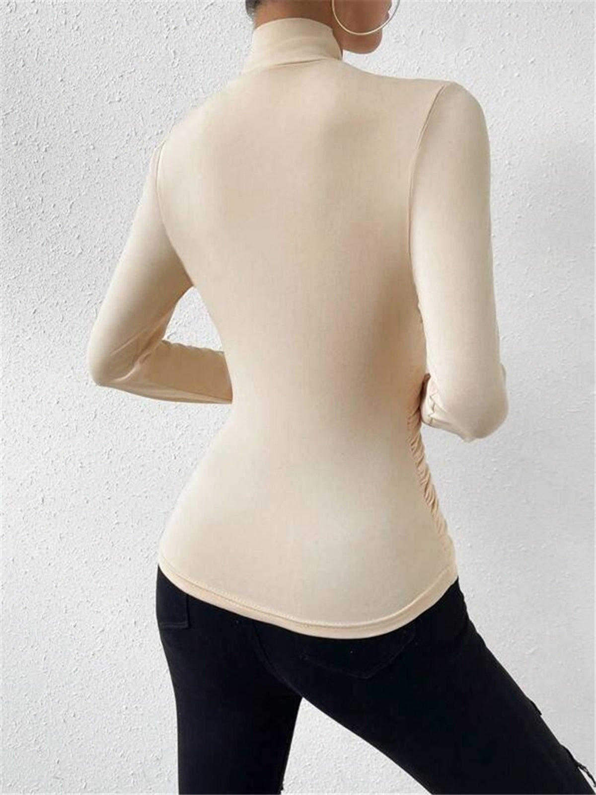 Cross-Over Collar Pleated Cinched T-Shirt - Calestra