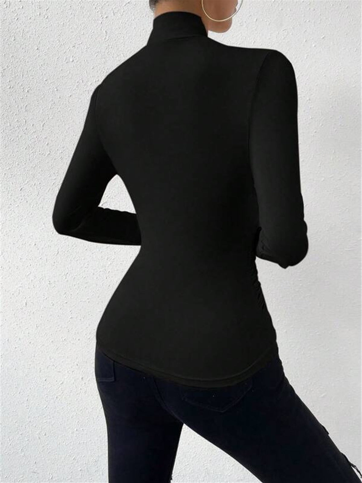 Cross-Over Collar Pleated Cinched T-Shirt - Calestra