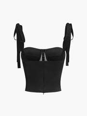 Semi-Sheer Tied Mesh Cami Crop Top - Calestra