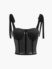 Semi-Sheer Tied Mesh Cami Crop Top - Calestra