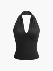 V-Neck Halter Open Back Tank Top - Calestra