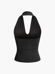 V-Neck Halter Open Back Tank Top - Calestra