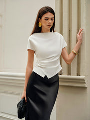 Asymmetric Hem Ruched T-Shirt - Calestra