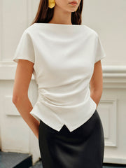 Asymmetric Hem Ruched T-Shirt - Calestra