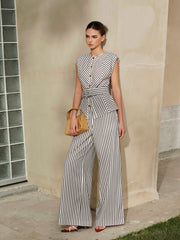 Striped Metal Round-Neck Shirt With Belt - Calestra