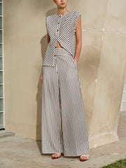 Striped Metal Round-Neck Shirt With Belt - Calestra