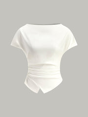 Asymmetric Hem Ruched T-Shirt - Calestra