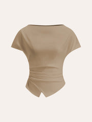 Asymmetric Hem Ruched T-Shirt - Calestra
