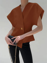 Trendy V-Neck Button Down Blouse - Calestra