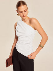 Ruched Side One-Shoulder Top - Calestra