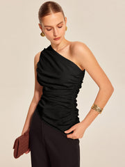 Ruched Side One-Shoulder Top - Calestra