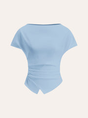 Asymmetric Hem Ruched T-Shirt - Calestra