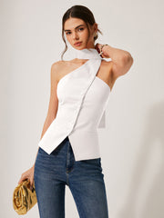 Cotton & Linen Halter Top With Decor Pockets - Calestra