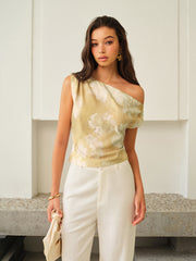One-Shoulder Floral-Patterned Top - Calestra